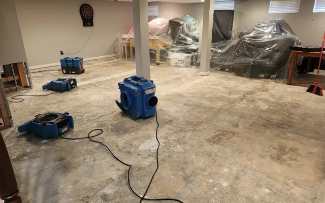 Restoration equipment on a MetroWest attic water damage job